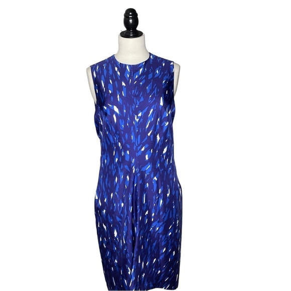 Silk Balenciaga Paris Lined Back Zip Blue White Bow Tail Dress 42 - Picture 1 of 15